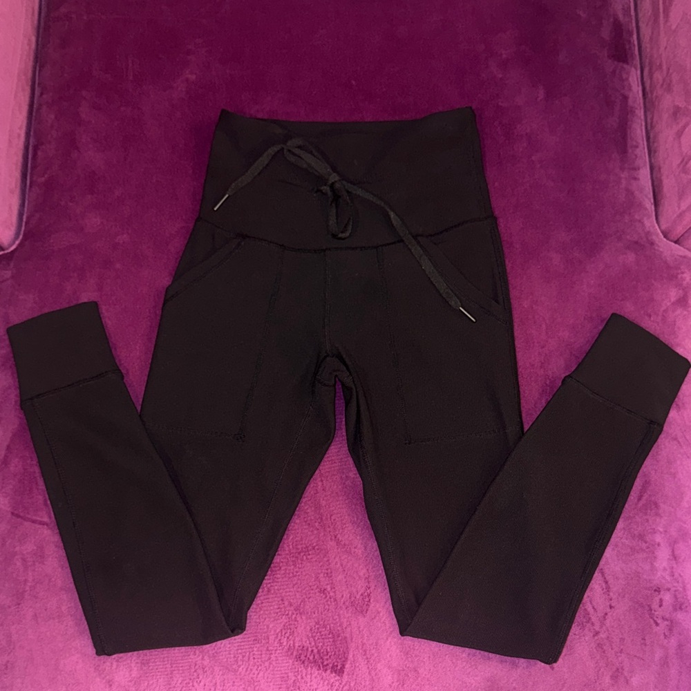 Move Theology Women Black Leggings High Waist Fitted Athleisure Workout Pants XS